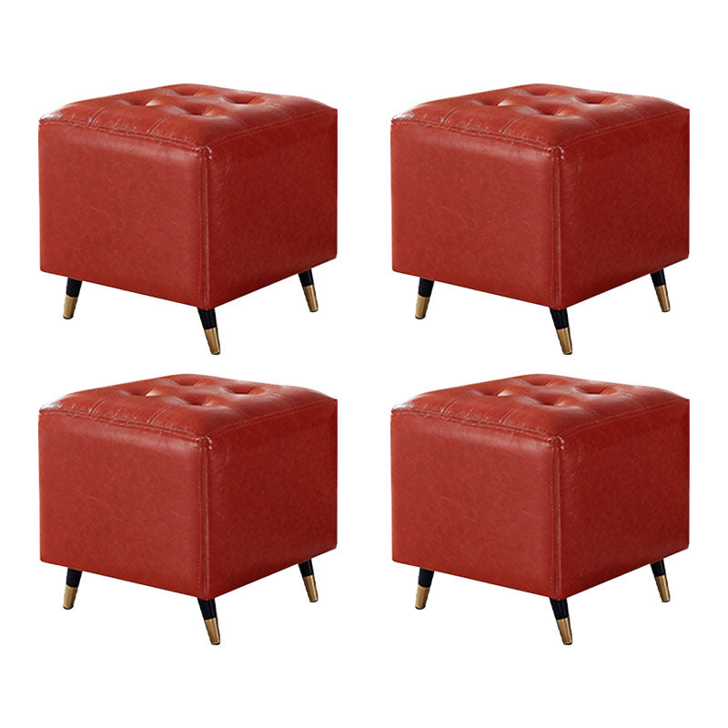 Glam Pouf Ottoman Genuine Leather Upholstered Tufted Square Ottoman with Metal Legs