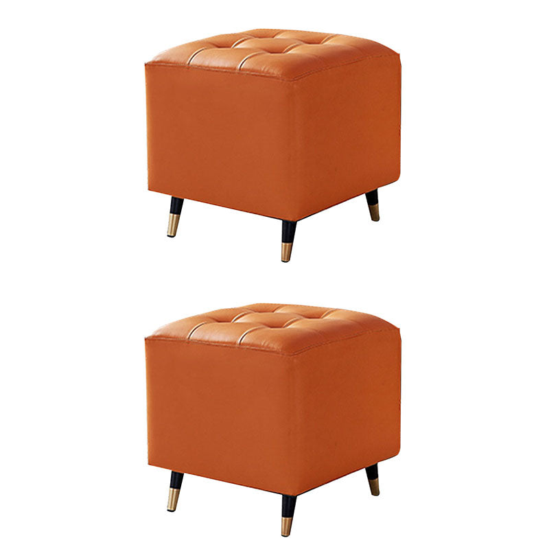 Glam Pouf Ottoman Genuine Leather Upholstered Tufted Square Ottoman with Metal Legs