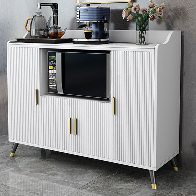 White Dining Server Stone Top Glam Faux Wood Sideboard for Kitchen