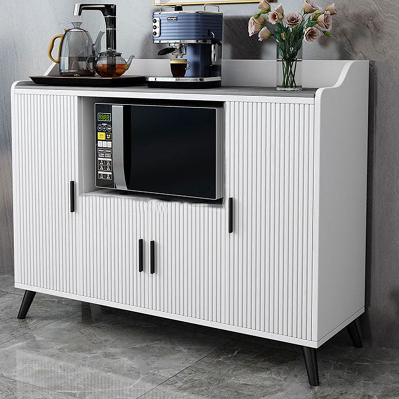 White Dining Server Stone Top Glam Faux Wood Sideboard for Kitchen