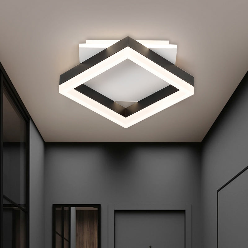 Black and White Square Ceiling Lighting Contemporary Acrylic LED Flush Mount for Bedroom in Warm/White Light