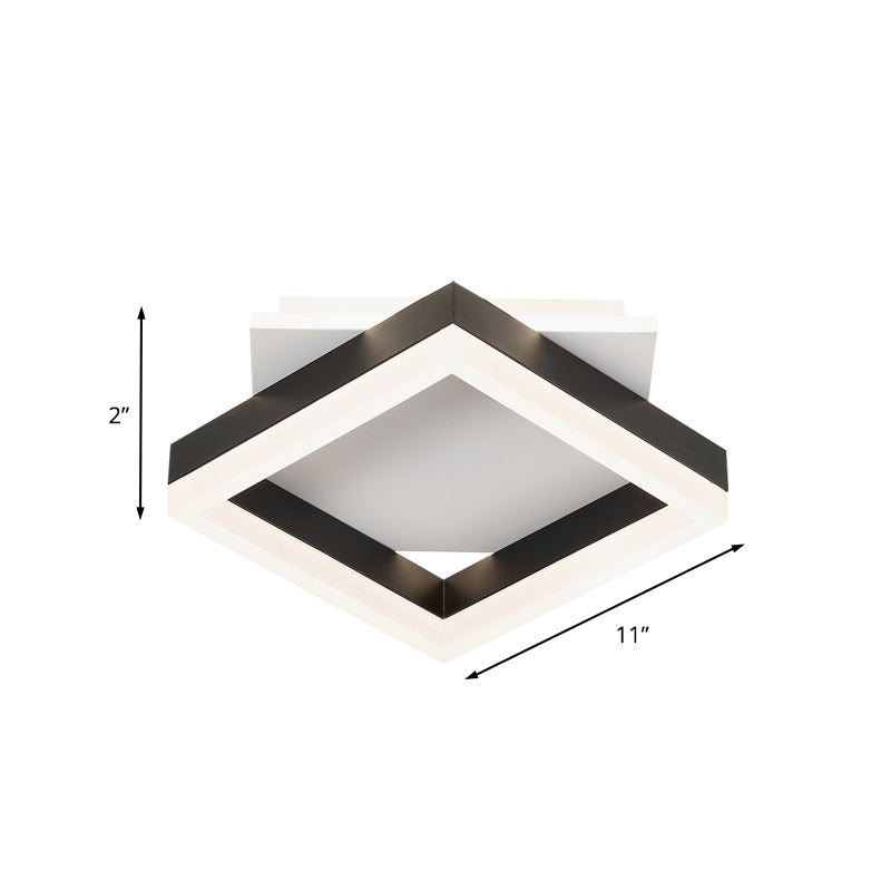 Black and White Square Ceiling Lighting Contemporary Acrylic LED Flush Mount for Bedroom in Warm/White Light