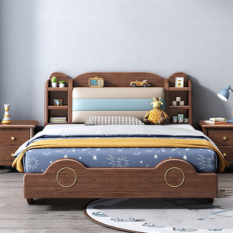 Gender Neutral Panel Bed Leather Storage Kids Bed with Headboard