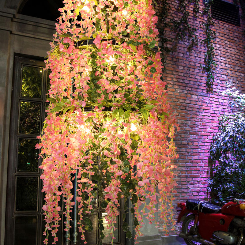 Rosa geschichtete Kronleuchterleuchte Leuchen -Eisen 11 Lichter Restaurant Blume Hanging Anhängerlampe