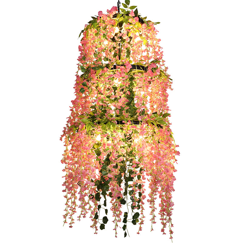 Pink Layered Chandelier Light Fixture Loft Iron 11 Lights Restaurant Flower Hanging Pendant Lamp