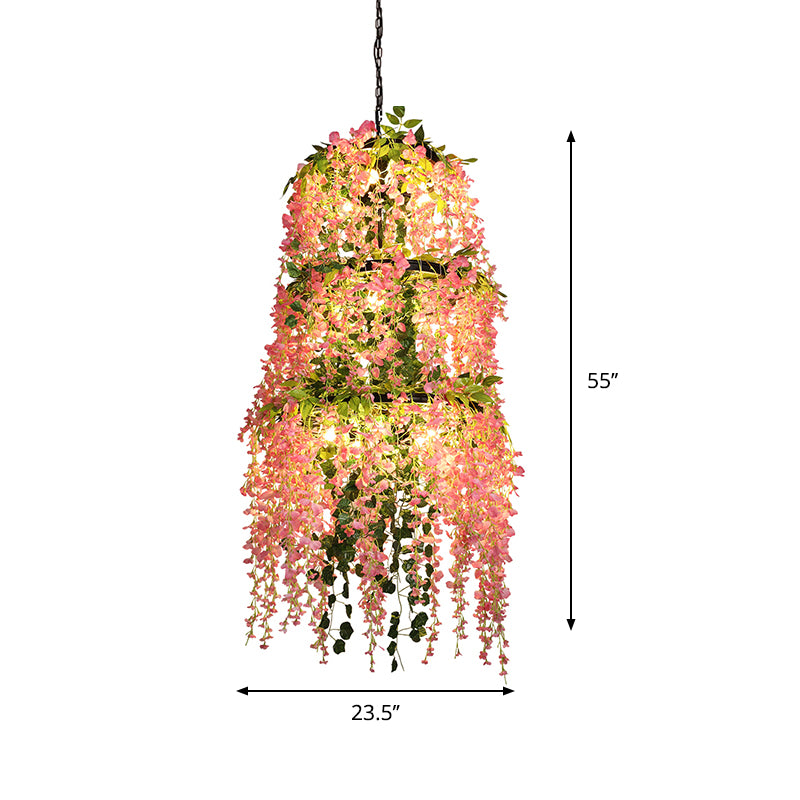 Rosa geschichtete Kronleuchterleuchte Leuchen -Eisen 11 Lichter Restaurant Blume Hanging Anhängerlampe