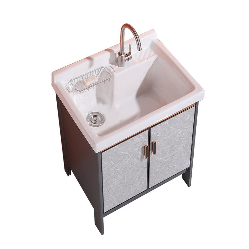 2 Doors Bathroom Vanity Freestanding Grey Rectangular Single Sink Metal Frame Bath Vanity