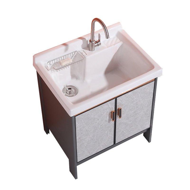 2 Doors Bathroom Vanity Freestanding Grey Rectangular Single Sink Metal Frame Bath Vanity