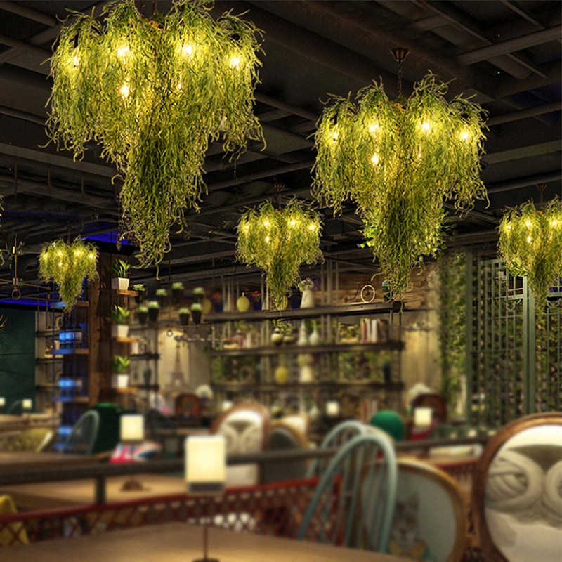 8/14 Lights Iron Chandelier Lighting Industrial Green 1/2-Tier Restaurant Plant Suspension Pendant Light