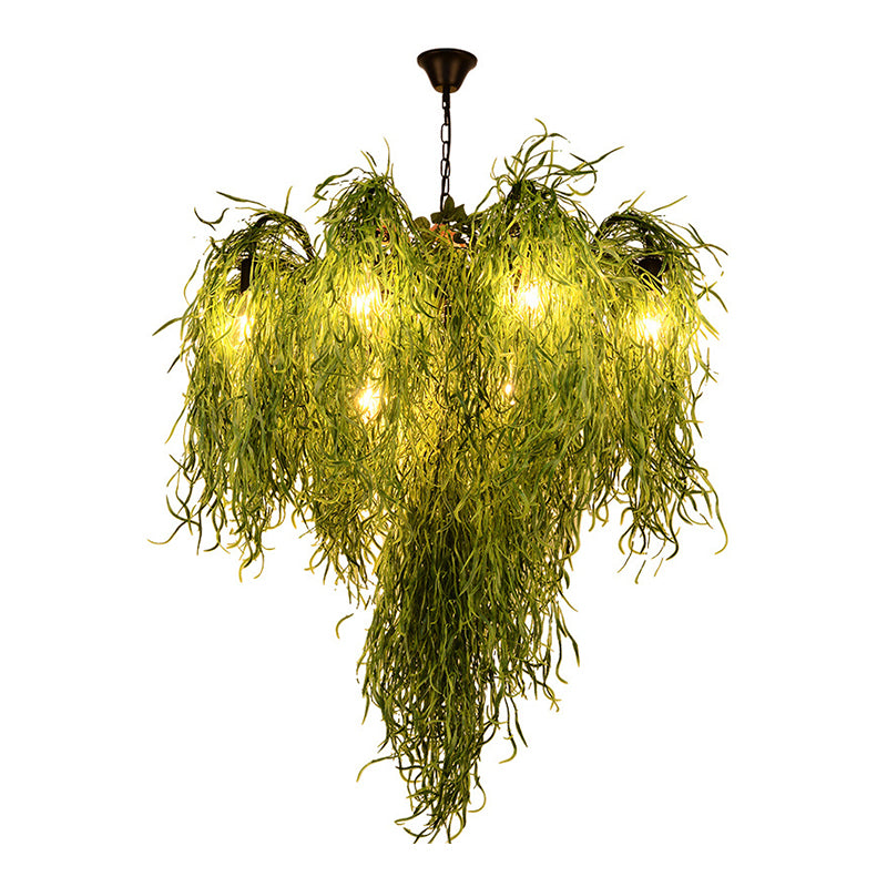 8/14 Lights Iron Chandelier Lighting Industrial Green 1/2-Tier Restaurant Plant Suspension Pendant Light