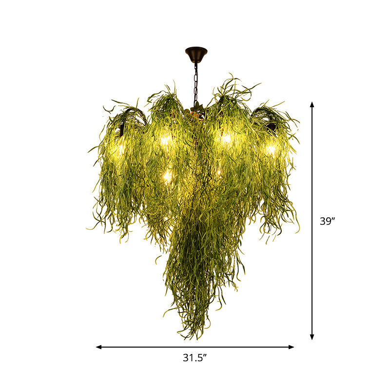 8/14 Lights Iron Chandelier Lighting Industrial Green 1/2-Tier Restaurant Plant Suspension Pendant Light