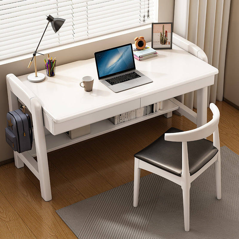 Contemporary Wooden Writing Desk with 2 Drawers and 1 Shelf in Solid Wood