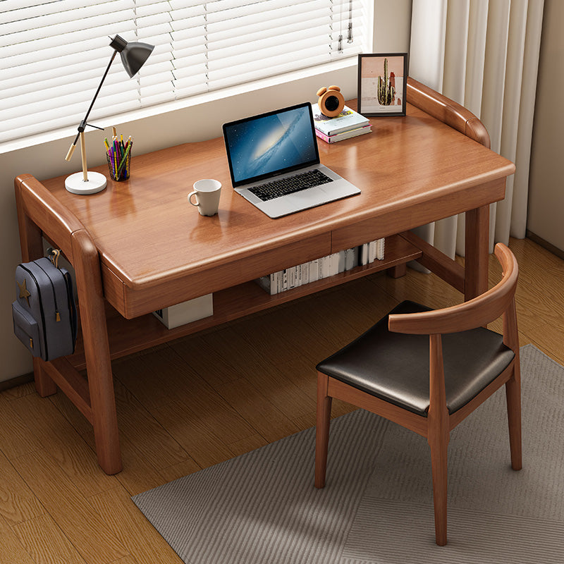 Contemporary Wooden Writing Desk with 2 Drawers and 1 Shelf in Solid Wood