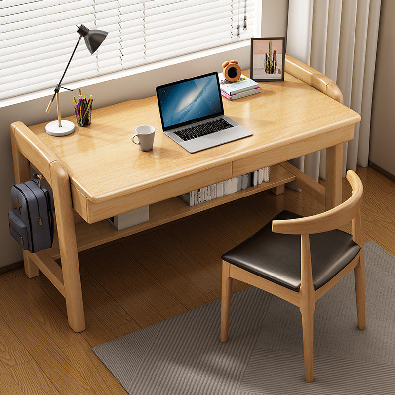 Contemporary Wooden Writing Desk with 2 Drawers and 1 Shelf in Solid Wood