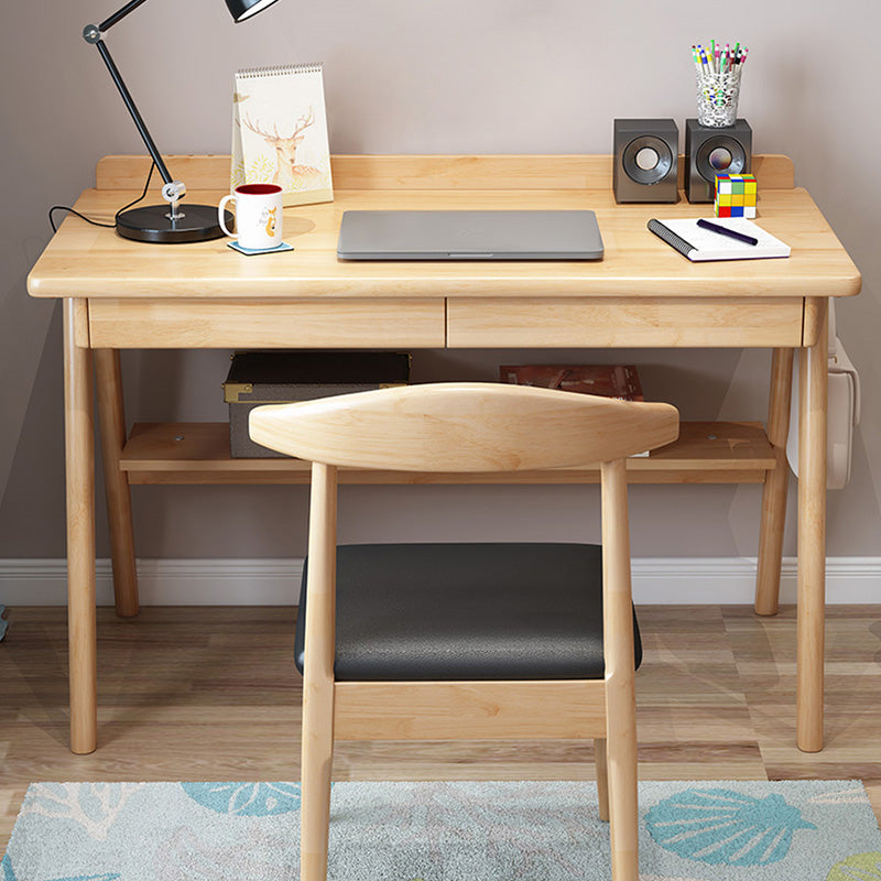 Rubber Wood Writing Desk with 2 Drawers and 1 Shelf Contemporary Desk