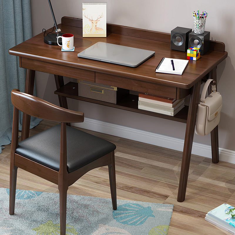 Rubber Wood Writing Desk with 2 Drawers and 1 Shelf Contemporary Desk