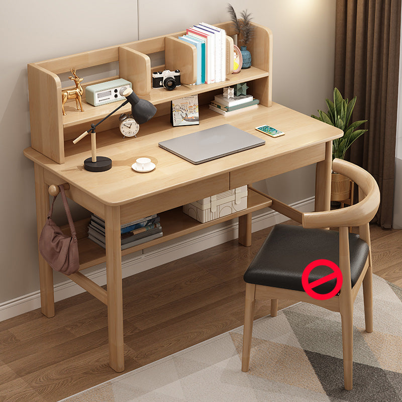 Contemporary Solid Wood Writing Desk with Shelves and 2 Drawers