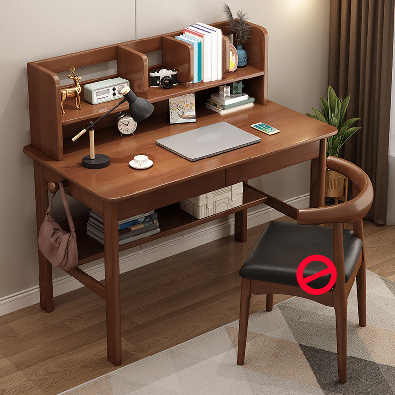 Contemporary Solid Wood Writing Desk with Shelves and 2 Drawers