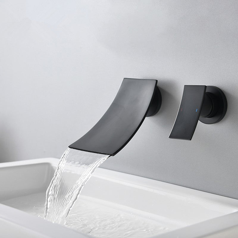 Lever Handle Bathroom Faucet 2 Holes Waterfall Spout Wall-Mounted Sink Faucet