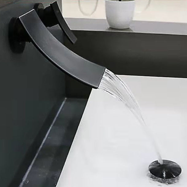 Lever Handle Bathroom Faucet 2 Holes Waterfall Spout Wall-Mounted Sink Faucet