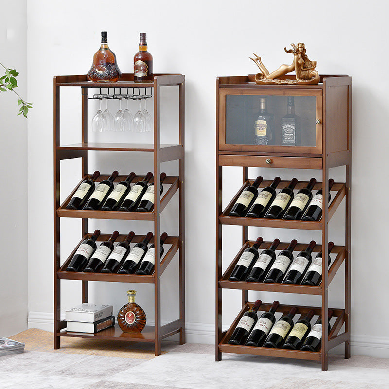 Modern Floor Wine Rack Kitchen Wine Bottle & Glass Rack in Brown