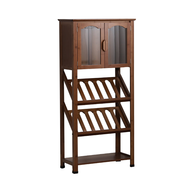 Modern Floor Wine Rack Kitchen Wine Bottle & Glass Rack in Brown