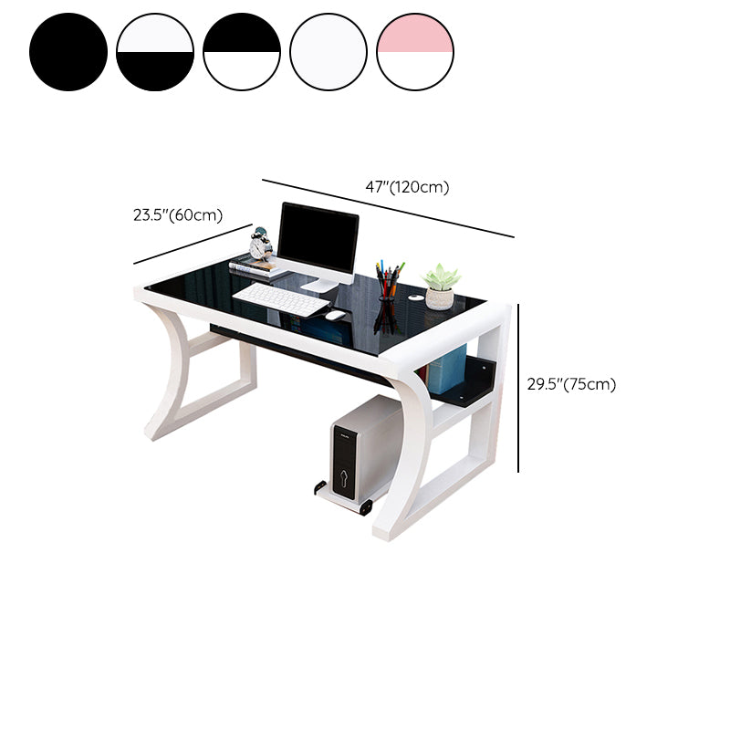 Modern Glass Top Office Desk 29.53" Tall 1 Shelf Office Desk