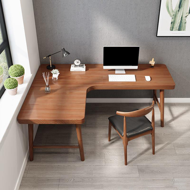 Contemporary Office Desk Pine Wood L-Shape Writing Desk for Office