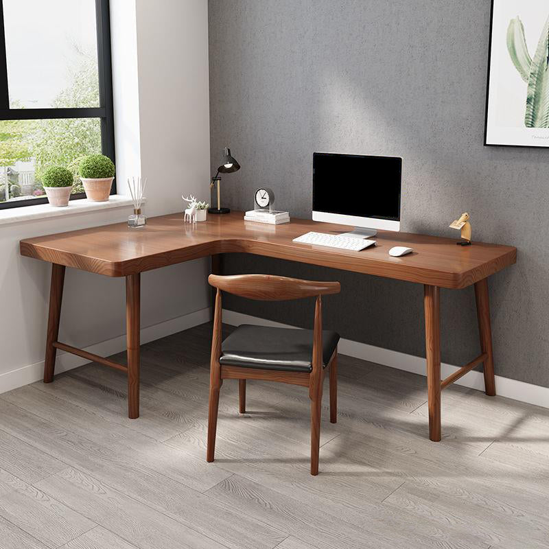 Contemporary Office Desk Pine Wood L-Shape Writing Desk for Office