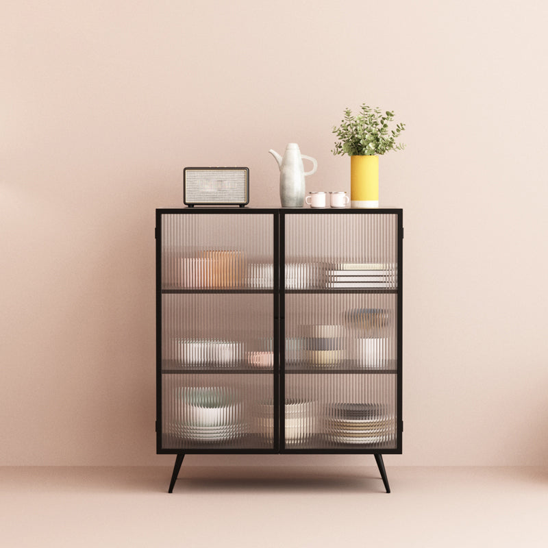 Contemporary Metal Server Table Glass Doors Sideboard with 2 Doors