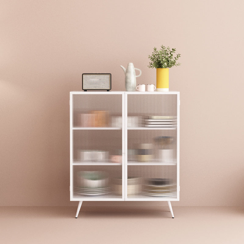 Contemporary Metal Server Table Glass Doors Sideboard with 2 Doors