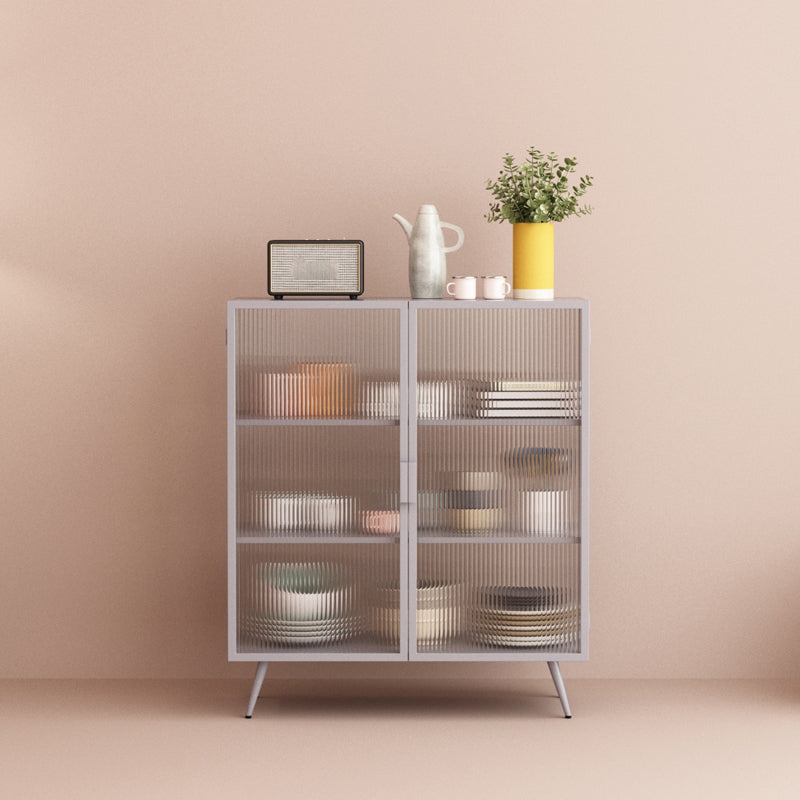 Contemporary Metal Server Table Glass Doors Sideboard with 2 Doors