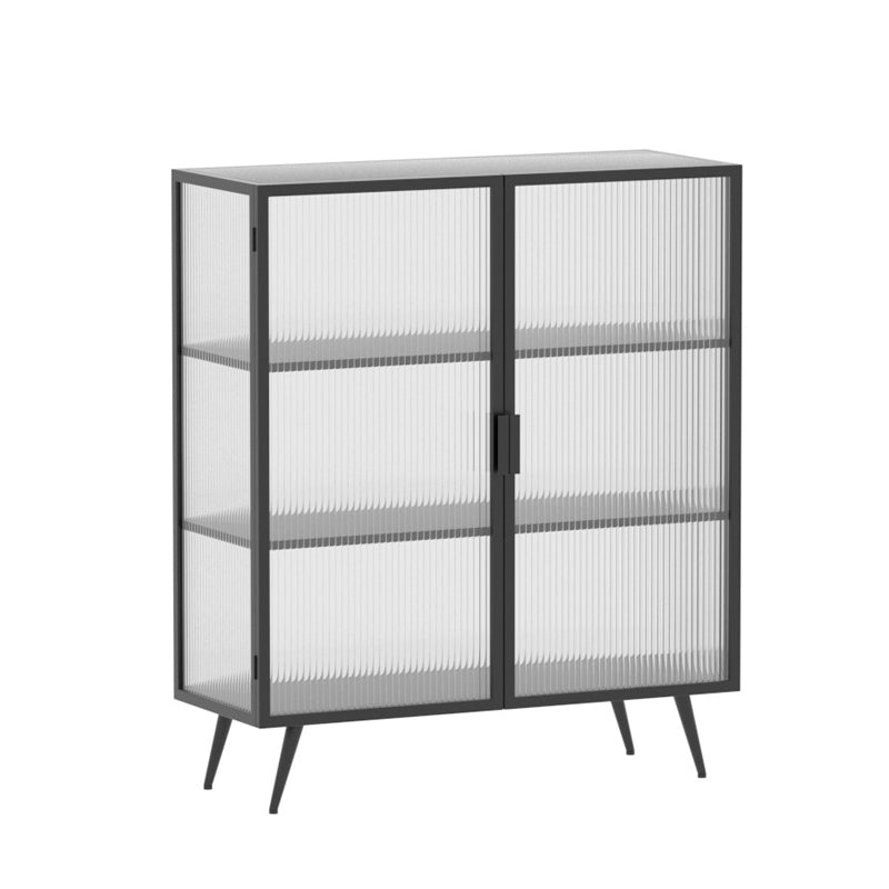 Contemporary Metal Server Table Glass Doors Sideboard with 2 Doors