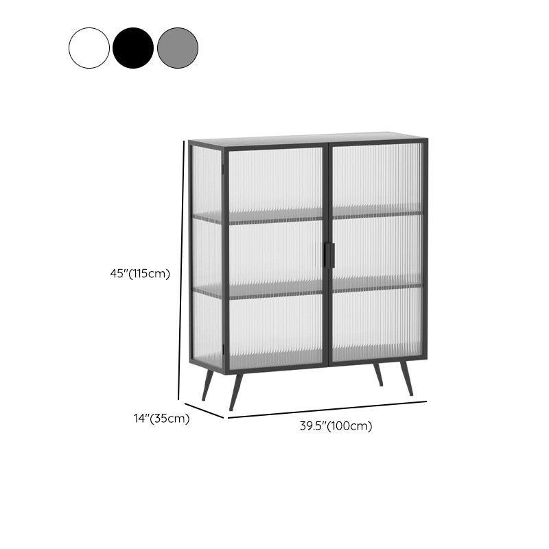 Contemporary Metal Server Table Glass Doors Sideboard with 2 Doors