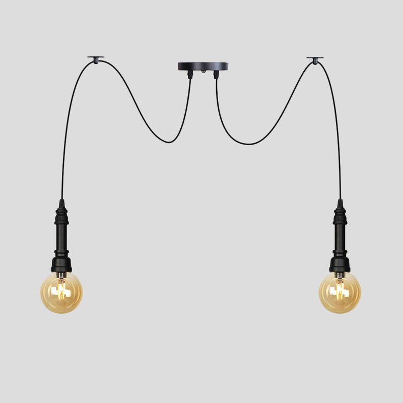 2/3/6 Köpfe Bernsteinglas Multi -Licht Kronleuchter Vintage Schwarzes Finish Global Restaurant Swag LED Hanging Anhängerlampe