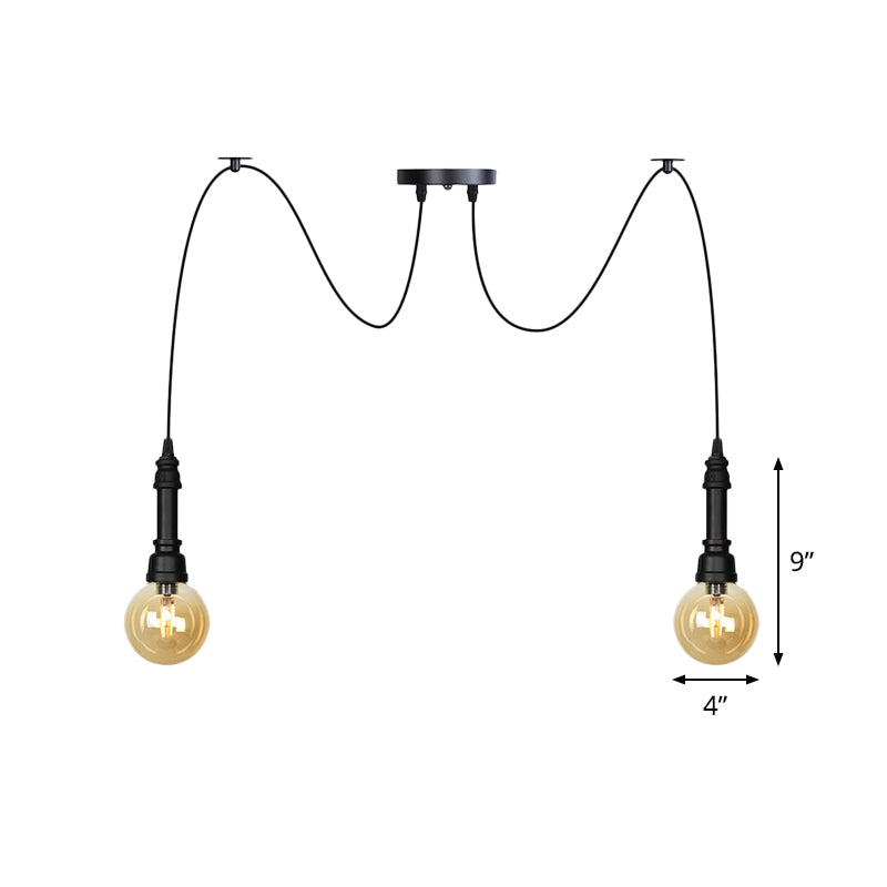 2/3/6 Köpfe Bernsteinglas Multi -Licht Kronleuchter Vintage Schwarzes Finish Global Restaurant Swag LED Hanging Anhängerlampe