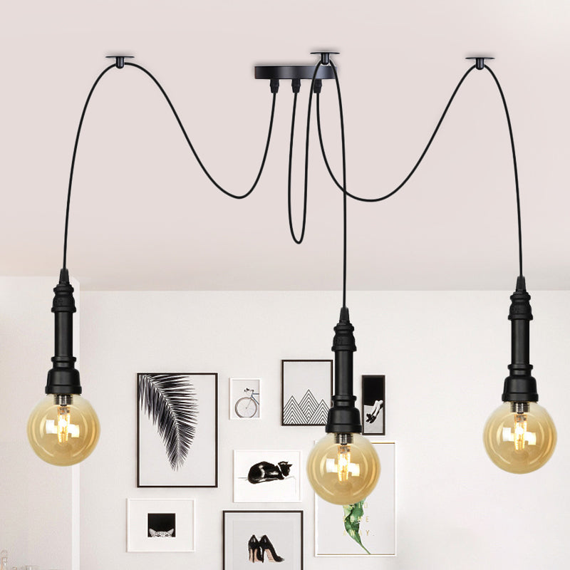 2/3/6 Teste Amber Glass Amber Multi Lightleier Vintage Black Finish Global Restauranti Swag LED LAMPO