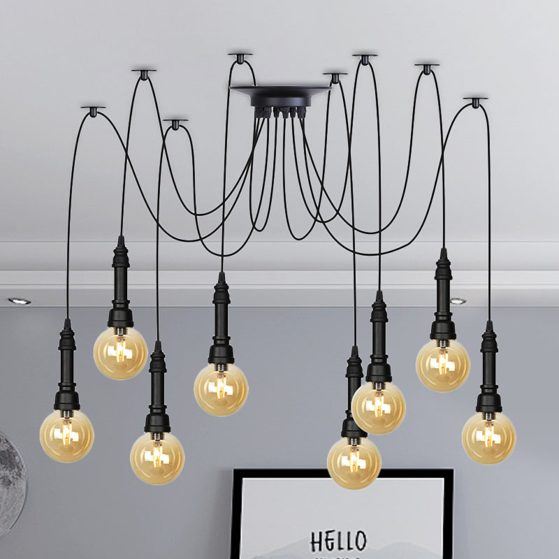 2/3/6 Teste Amber Glass Amber Multi Lightleier Vintage Black Finish Global Restauranti Swag LED LAMPO