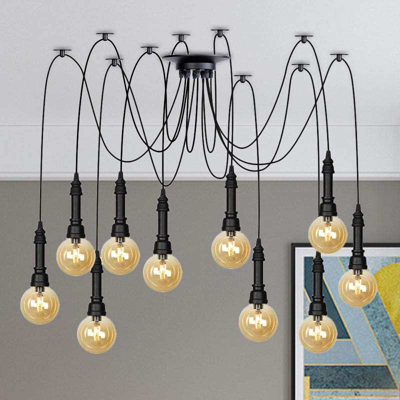 2/3/6 CABEZAS AMBER Glass Multi Light Chandelier Vintage Black Finish Global Restaurant Swag Led colgante colgante