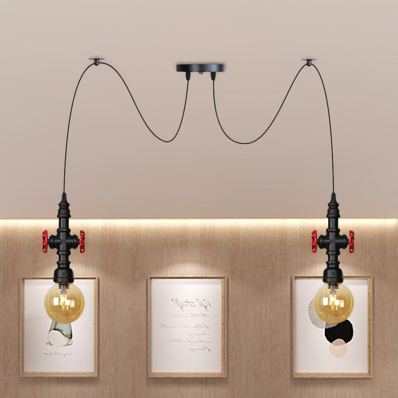 Globe Restaurant LED Multi-Ceiling Light Industrial Amber Glass 2/3/6 Cabezas Black Swag Flexure con válvula deco