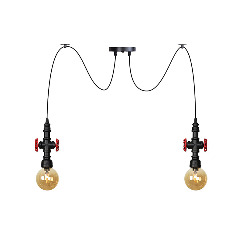 Globe Restaurant LED Multi-Ceiling Light Industrial Amber Glass 2/3/6 Cabezas Black Swag Flexure con válvula deco