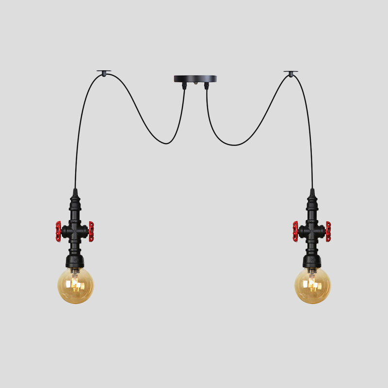 Globe Restaurant LED Multi-Ceiling Light Industrial Amber Glass 2/3/6 Cabezas Black Swag Flexure con válvula deco