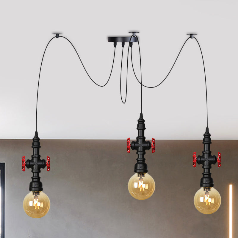 Globe Restaurant LED Multi-Ceiling Light Industrial Amber Glass 2/3/6 Cabezas Black Swag Flexure con válvula deco