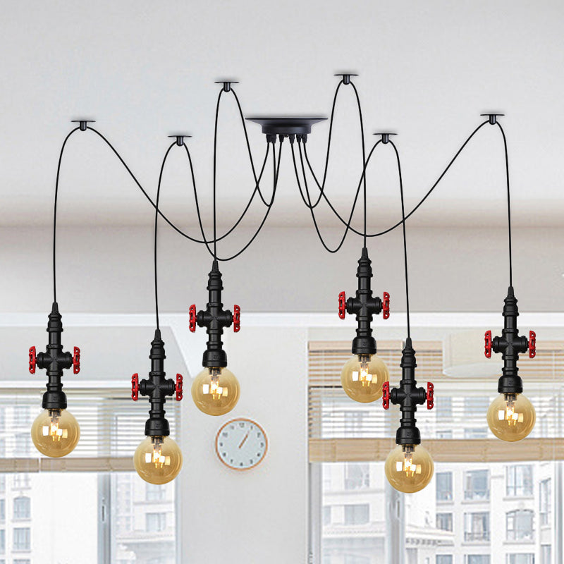 Globe Restaurant LED Multi-Ceiling Light Industrial Amber Glass 2/3/6 Cabezas Black Swag Flexure con válvula deco