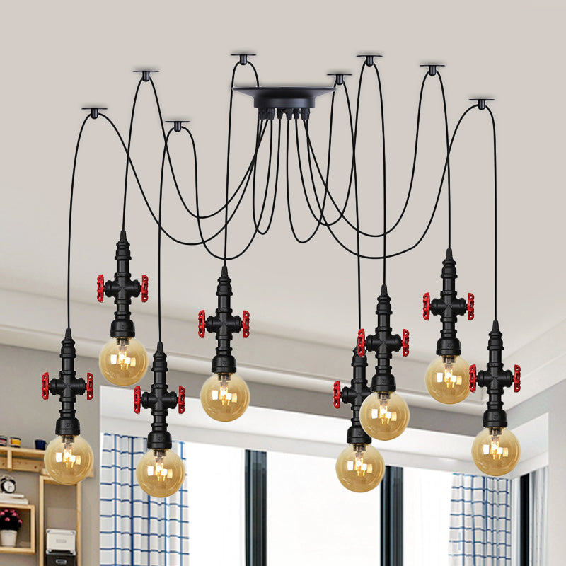 Globe Restaurant LED Multi-Ceiling Light Industrial Amber Glass 2/3/6 Cabezas Black Swag Flexure con válvula deco