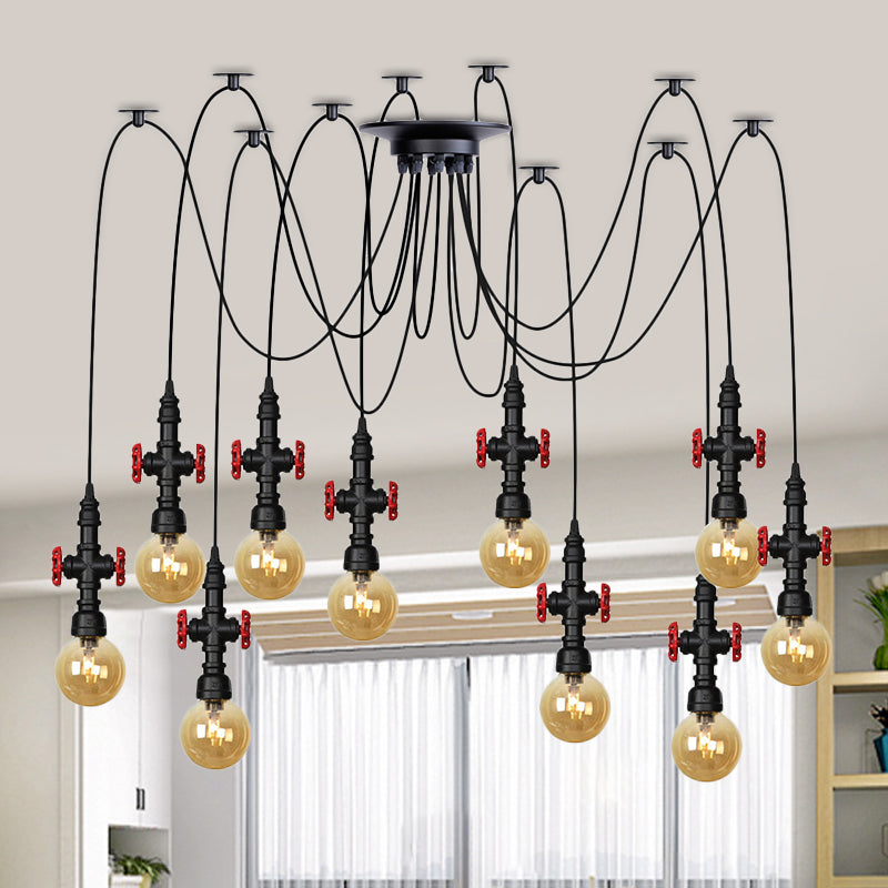 Globe Restaurant LED Multi-Ceiling Light Industrial Amber Glass 2/3/6 Cabezas Black Swag Flexure con válvula deco