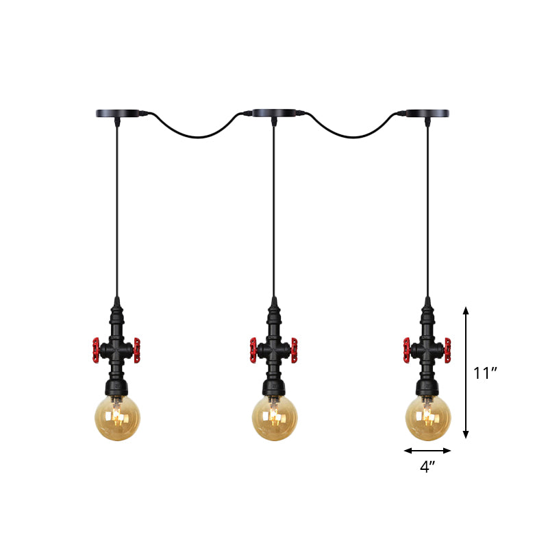 Antiquierkugel Multi-Licht-Kronleuchter 3/5/7-Bulb-Bernstein-Glas-Tandem-LED-Suspension Anhänger in Schwarz