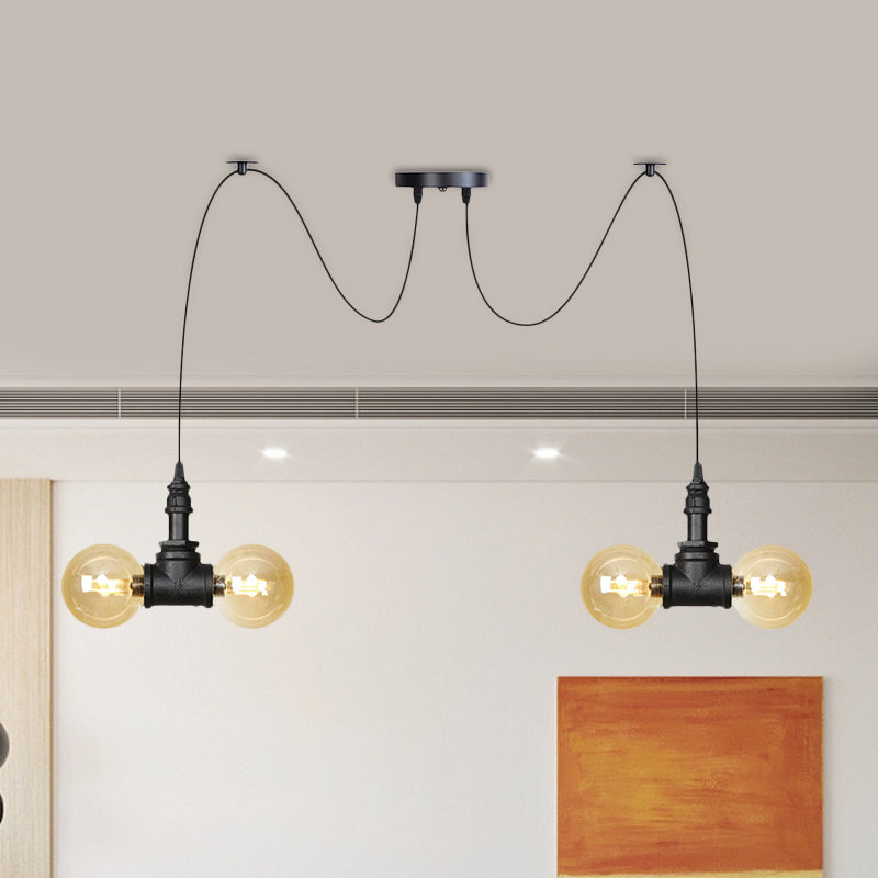 4/6/12 Bulbes Multi suspension de luminaire industriel Orbe Amber Swag Plafond Pendant en noir