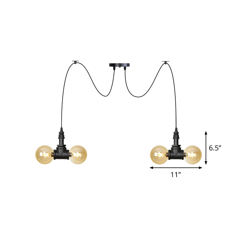 4/6/12 Glühbirnen Multi Hanging Leuchte Industriekugel Bernsteinglas Swag Decke Anhängerlampe in Schwarz