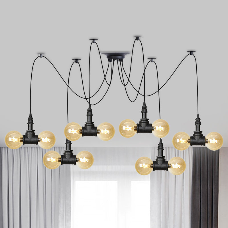 4/6/12 Bulbes Multi suspension de luminaire industriel Orbe Amber Swag Plafond Pendant en noir